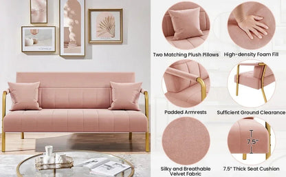 Pink Velvet Modern Loveseat Sofa