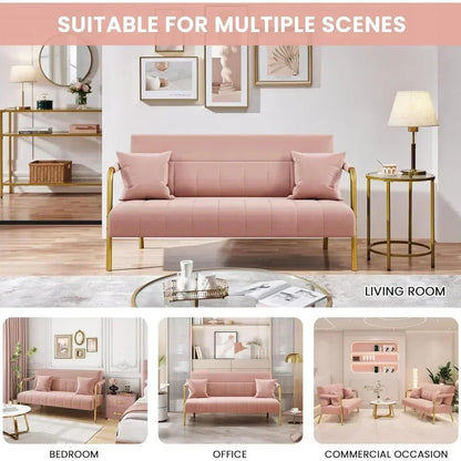 Pink Velvet Modern Loveseat Sofa