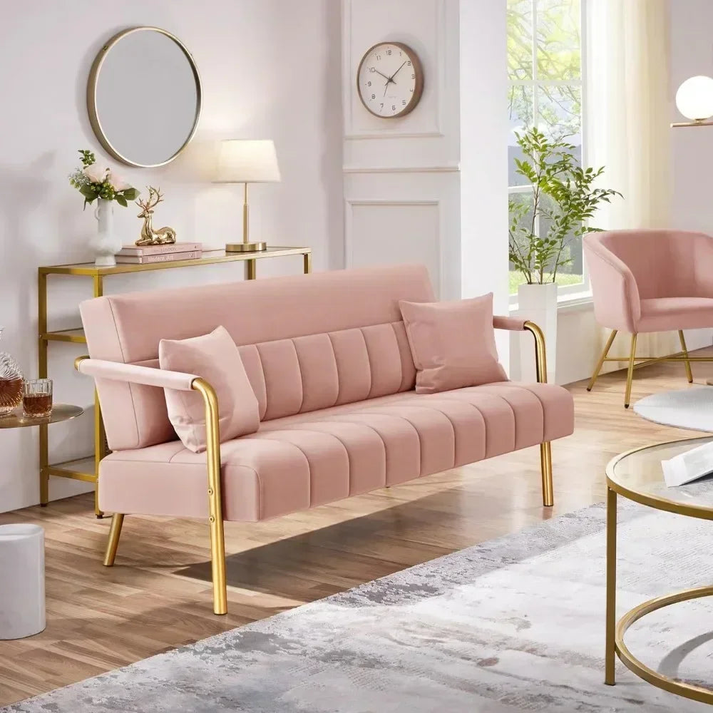 Pink Velvet Modern Loveseat Sofa