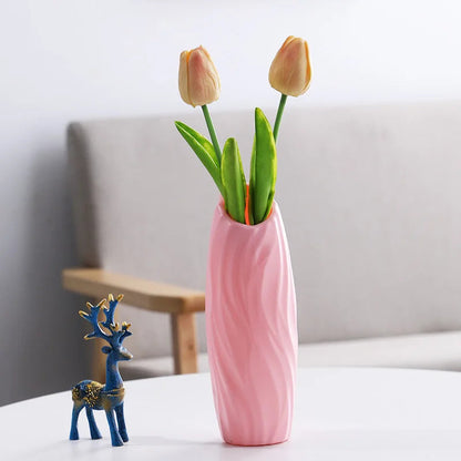 Pink and White Plastic Flower Vase