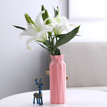 Pink and White Plastic Flower Vase