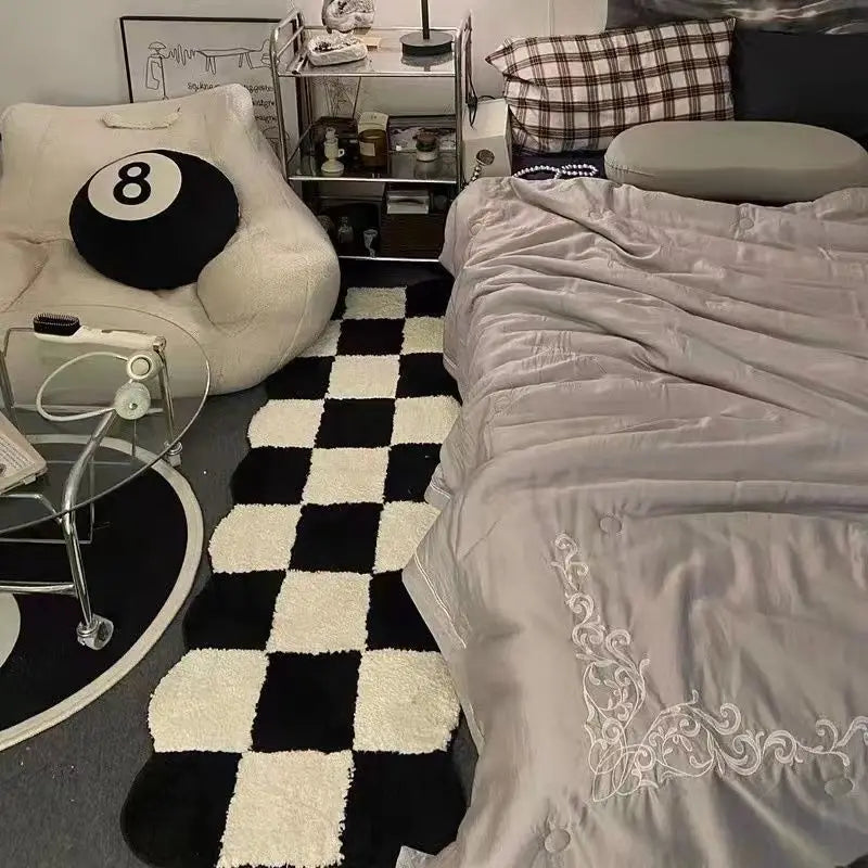 Plush Black White Korean Carpet