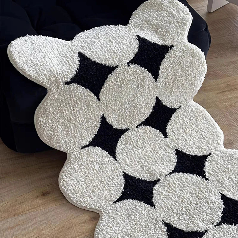 Plush Black White Living Room Rug