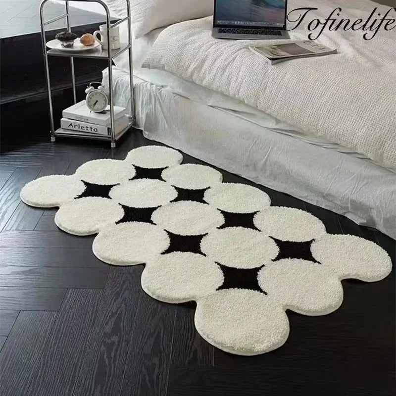 Plush Black White Living Room Rug