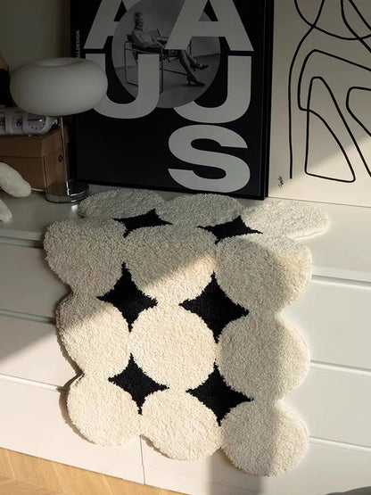 Plush Black White Living Room Rug