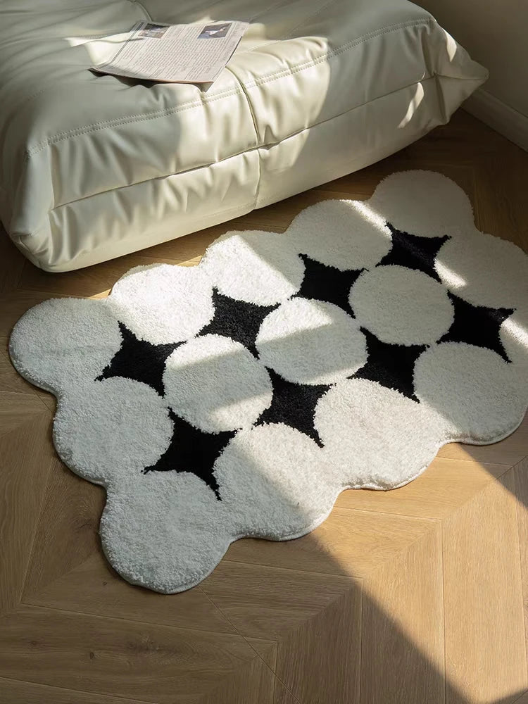 Plush Black White Living Room Rug