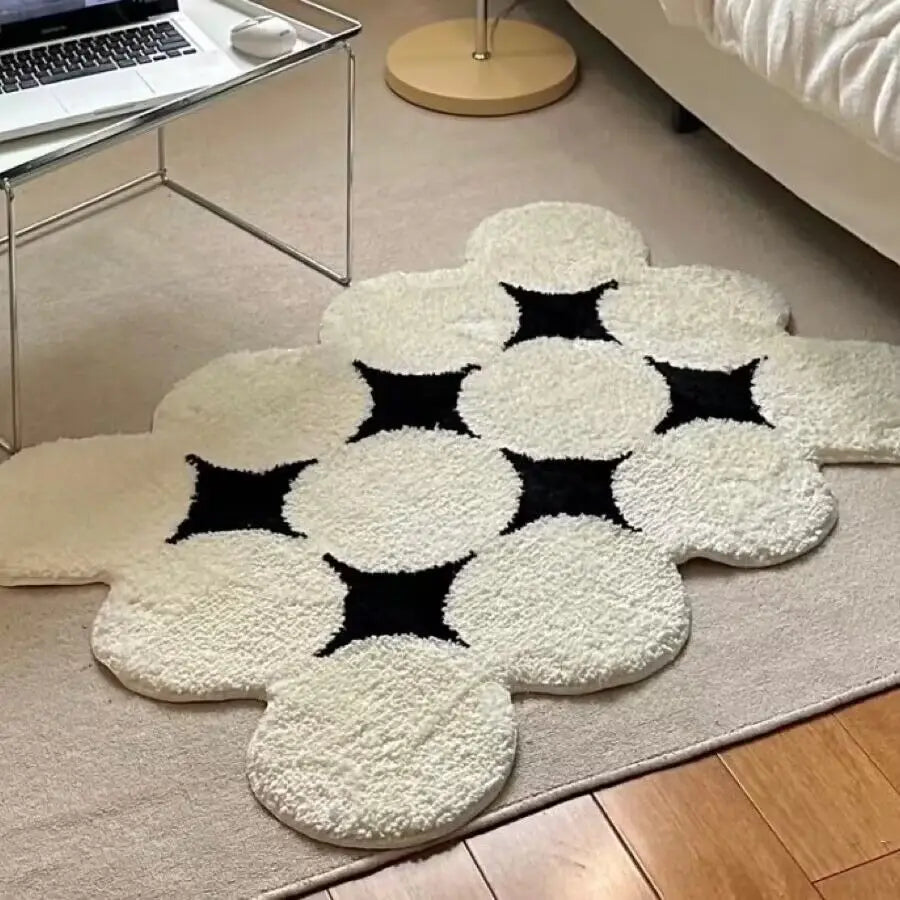 Plush Black White Living Room Rug