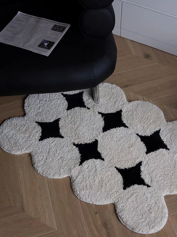 Plush Black White Living Room Rug