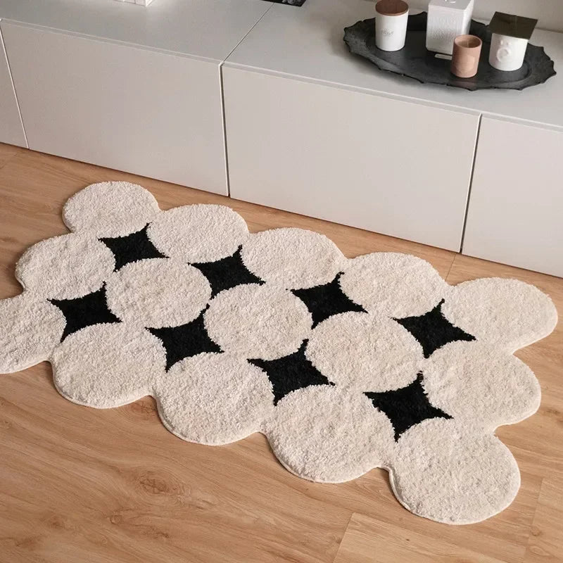 Plush Black White Living Room Rug