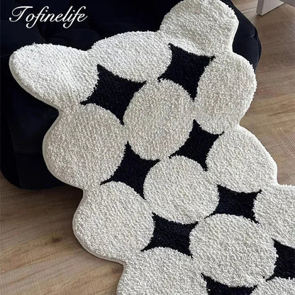 Plush Black White Living Room Rug