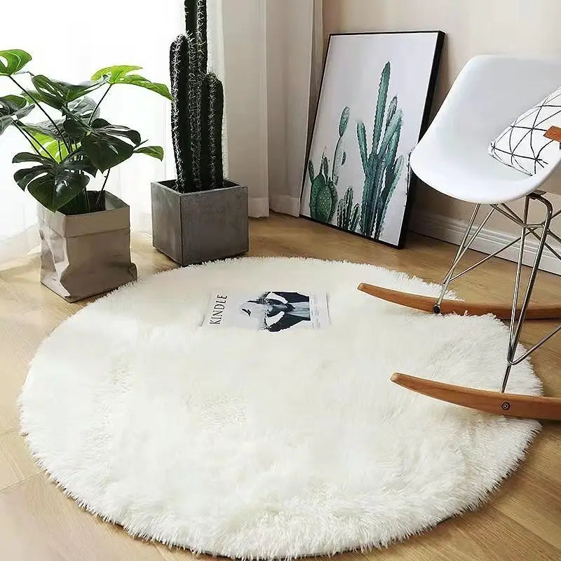 Plush White Round Rug for Kids