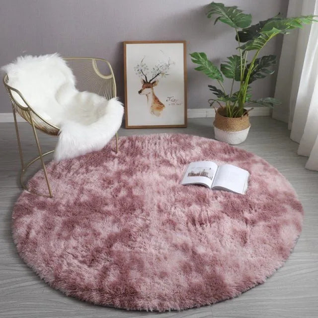 Plush White Round Rug for Kids