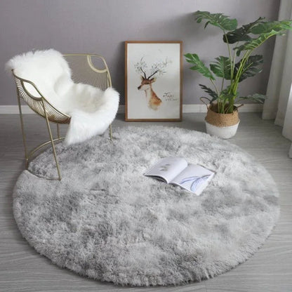 Plush White Round Rug for Kids