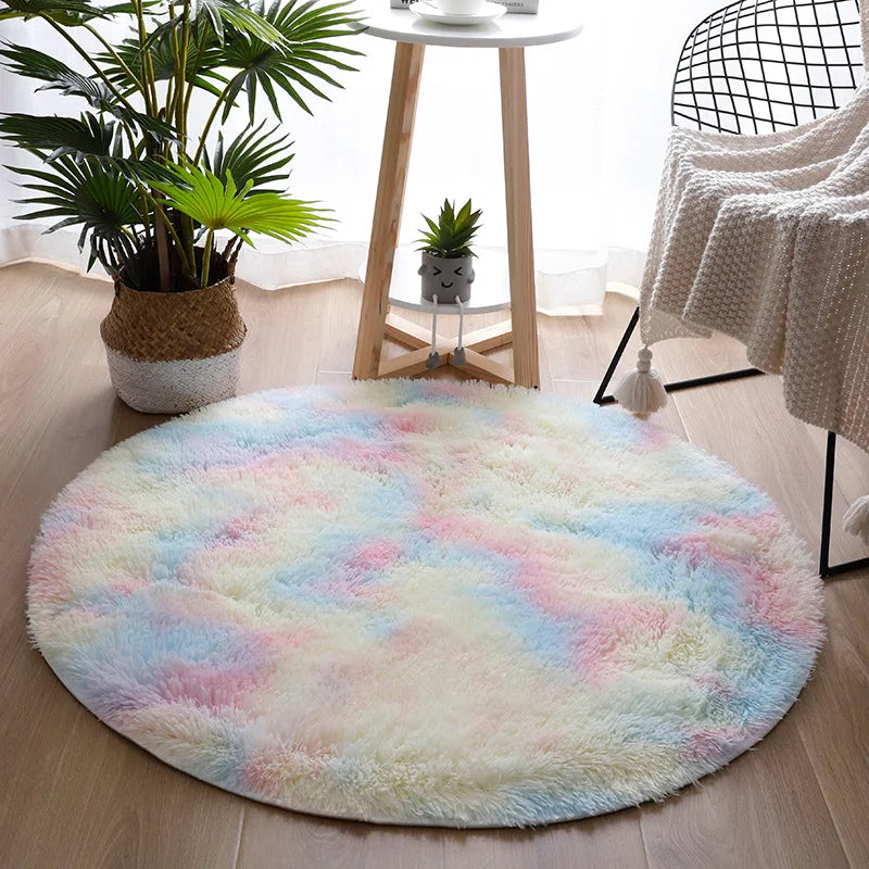 Plush White Round Rug for Kids