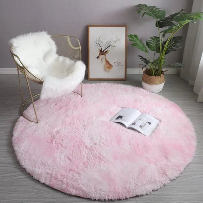 Plush White Round Rug for Kids