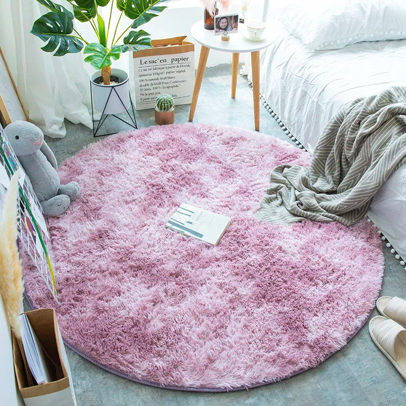 Plush White Round Rug for Kids