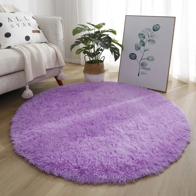 Plush White Round Rug for Kids