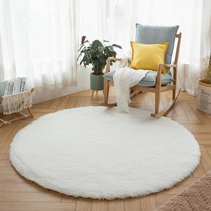 Plush White Round Rug for Kids