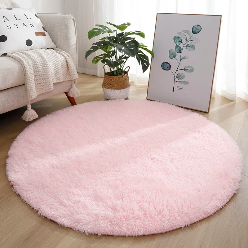 Plush White Round Rug for Kids