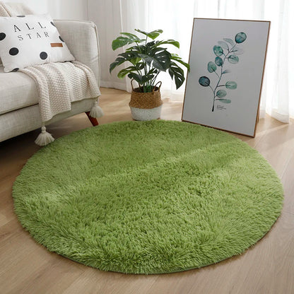 Plush White Round Rug for Kids