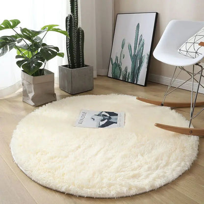 Plush White Round Rug for Kids