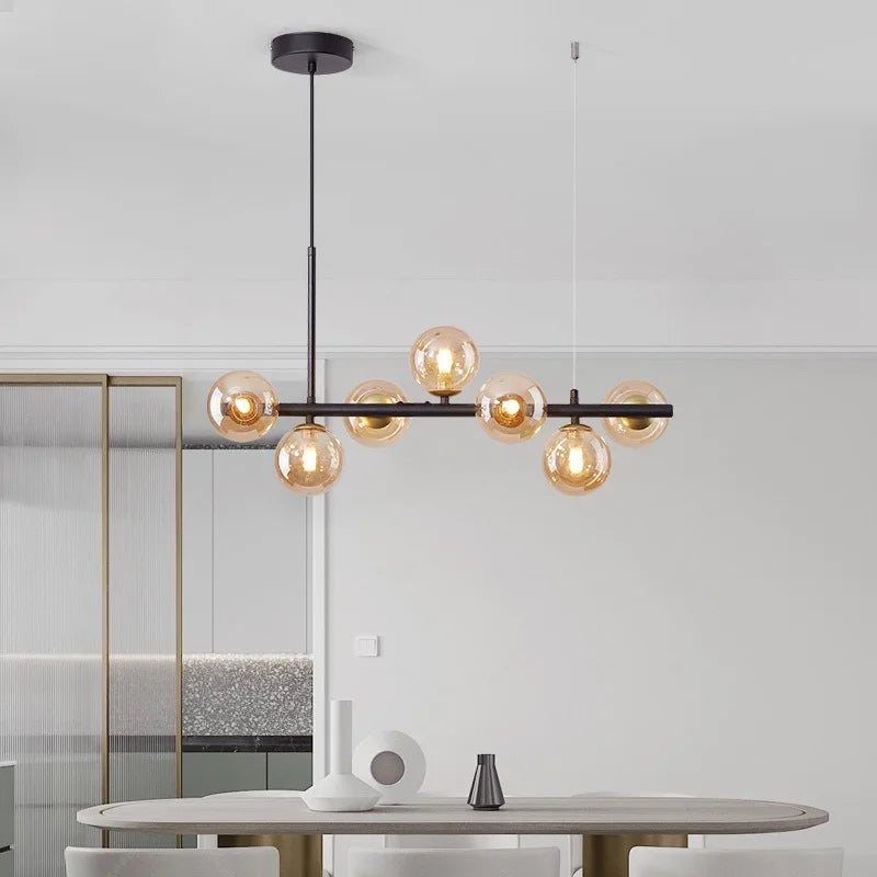 QIRUIMEI 9-Head Black Pendant Lamp