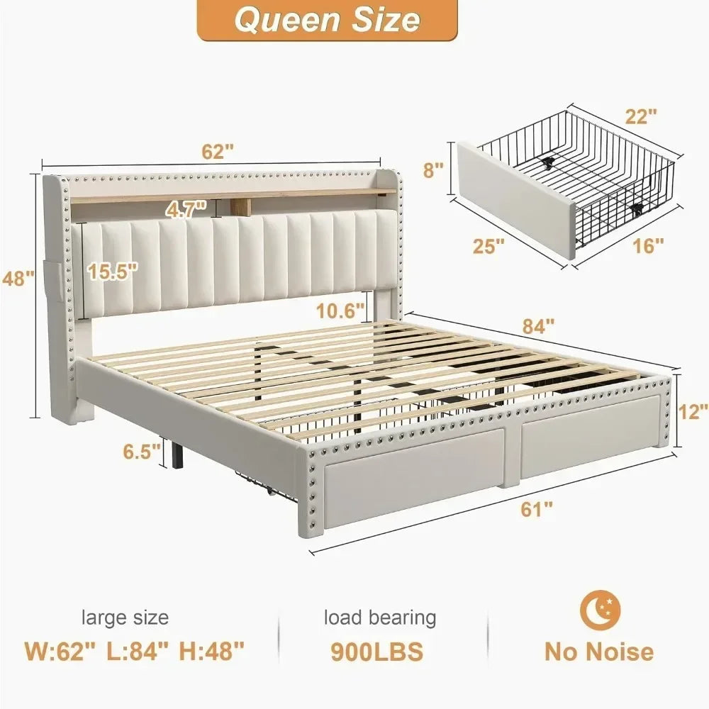 Queen Upholstered Bed Frame with Storage