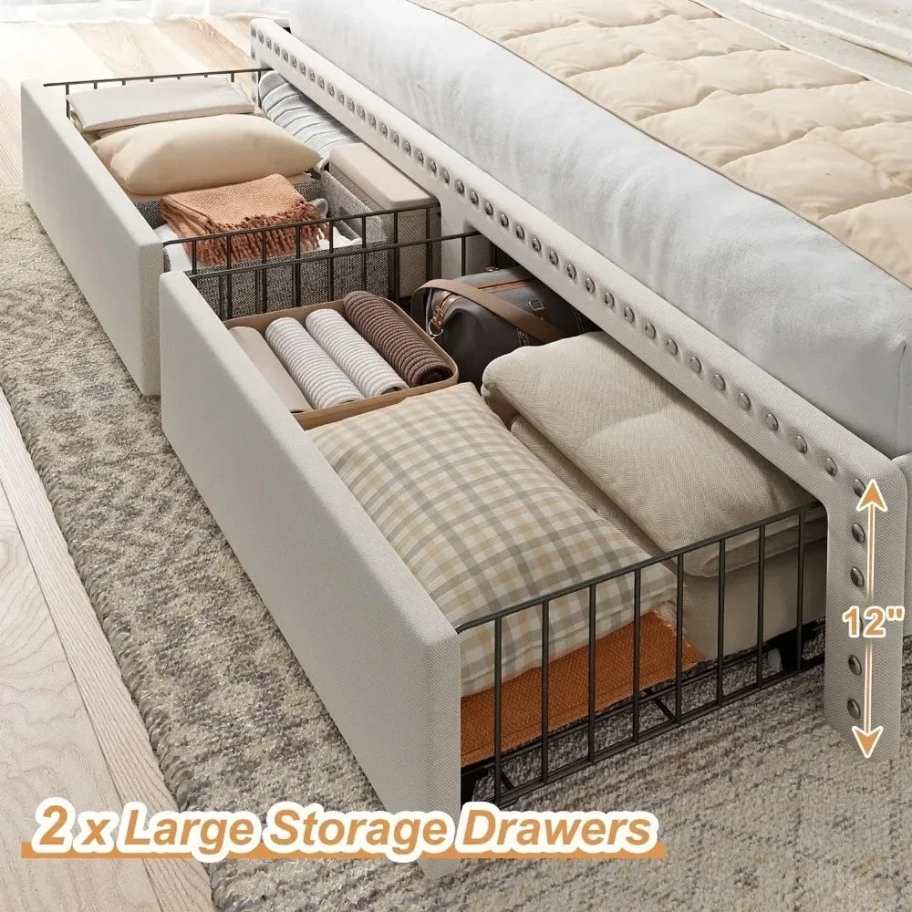 Queen Upholstered Bed Frame with Storage