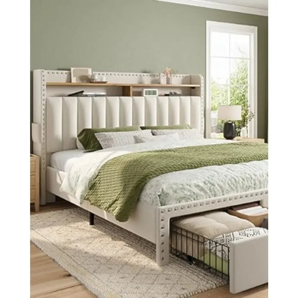 Queen Upholstered Bed Frame with Storage