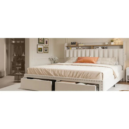 Queen Upholstered Bed Frame with Storage