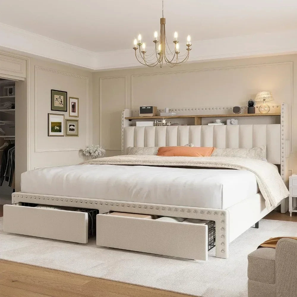 Queen Upholstered Bed Frame with Storage