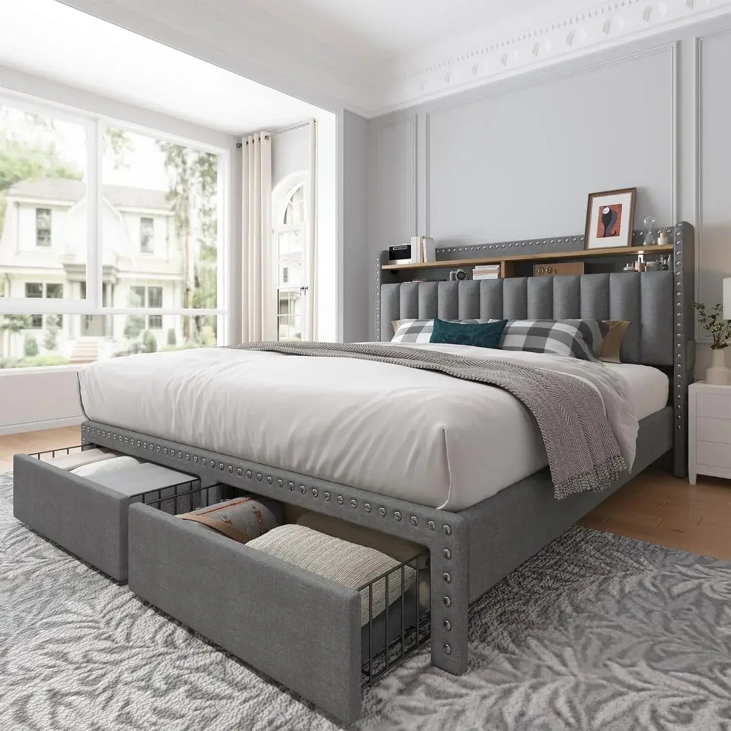 Queen Upholstered Bed Frame with Storage