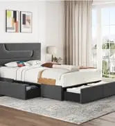 Queen Upholstered Platform Bed with Storage