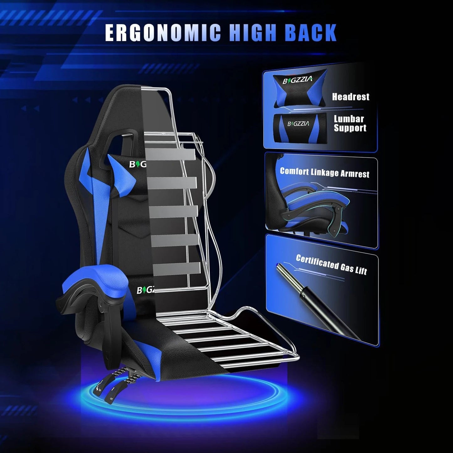 RGB LED Gaming Chair Ergonomic Leather