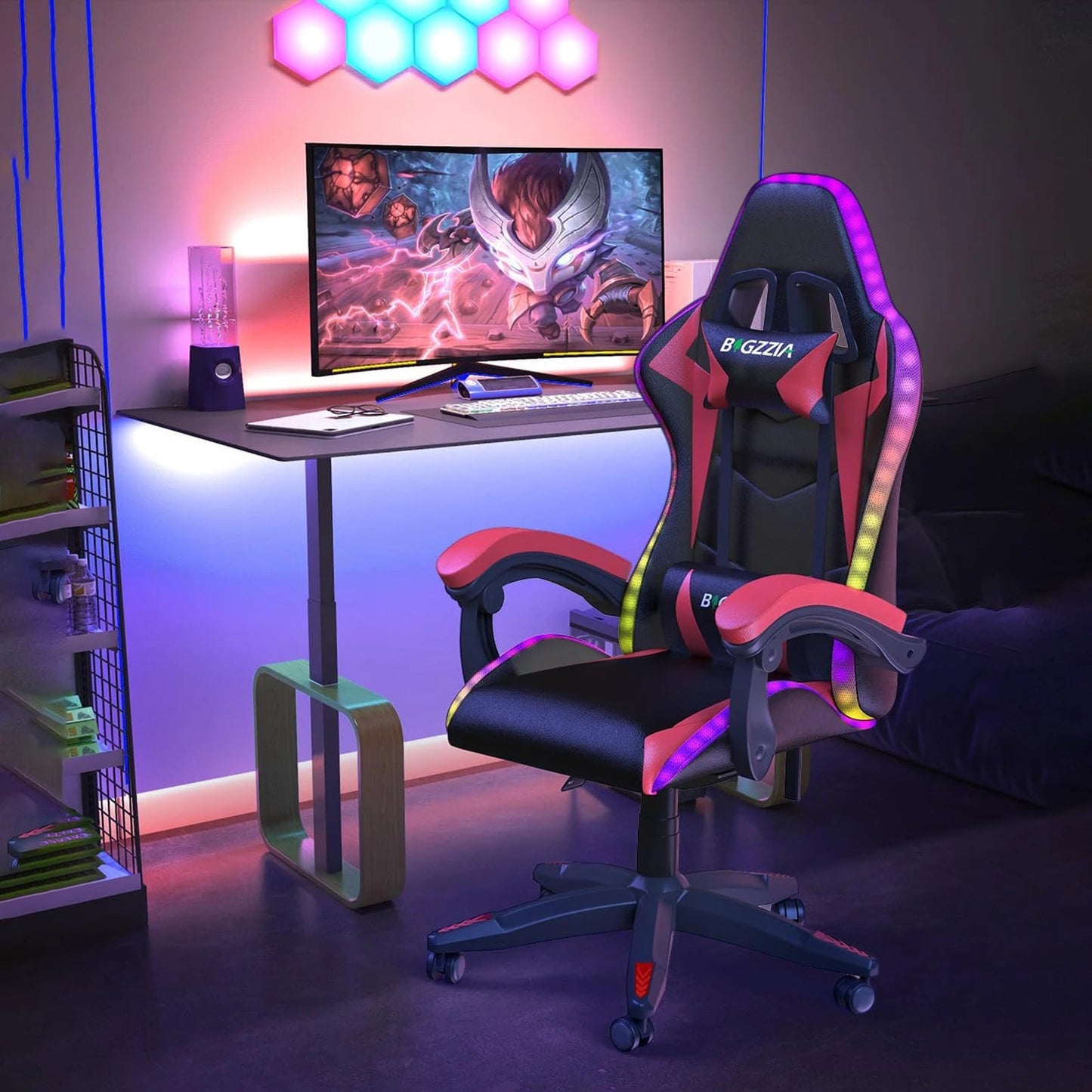 RGB LED Gaming Chair Ergonomic Leather