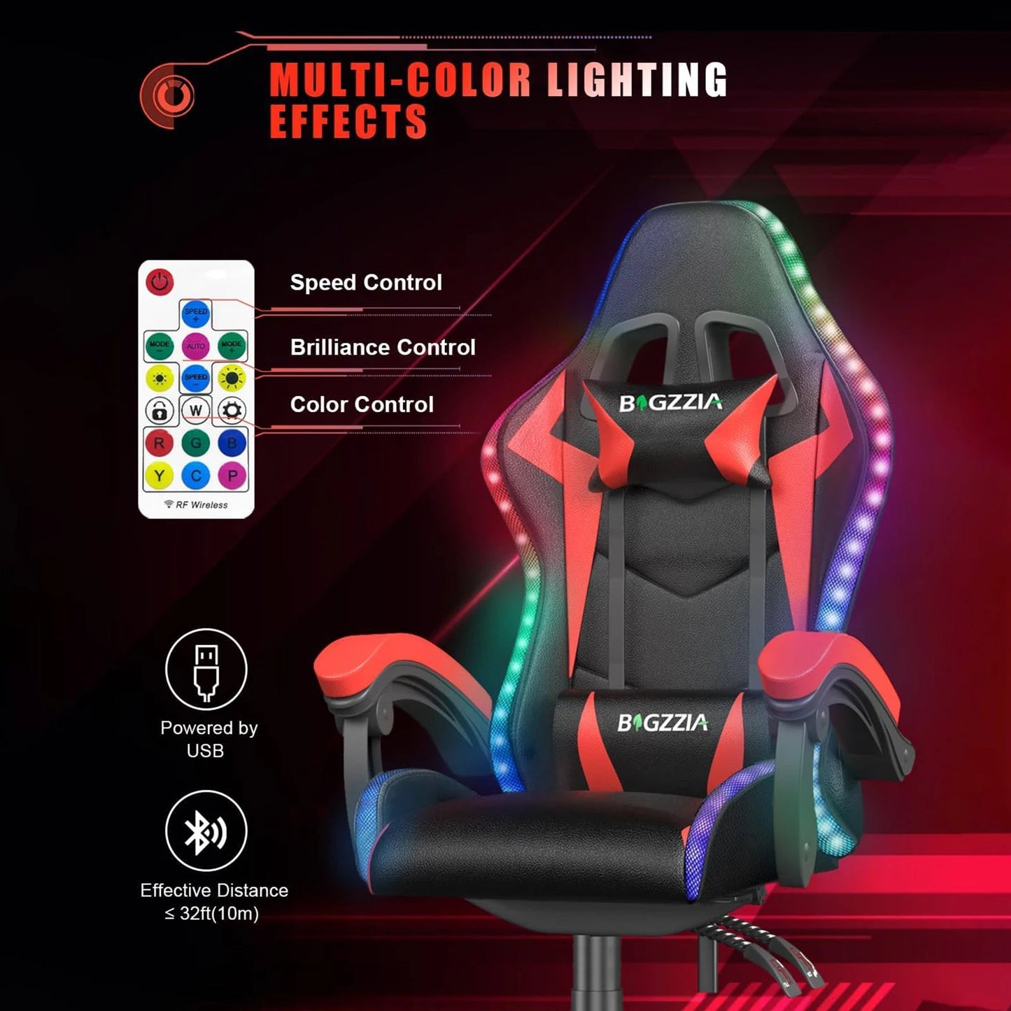 RGB LED Gaming Chair Ergonomic Leather