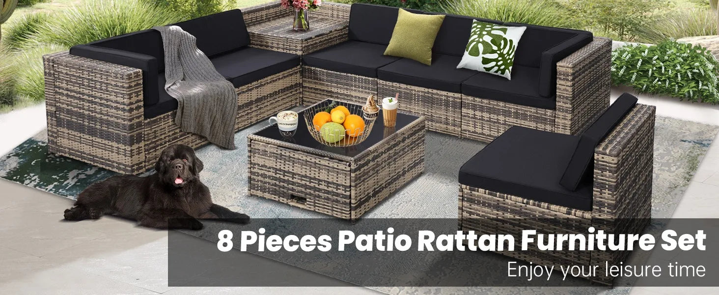 RUO WU 8-Piece Rattan Patio Set