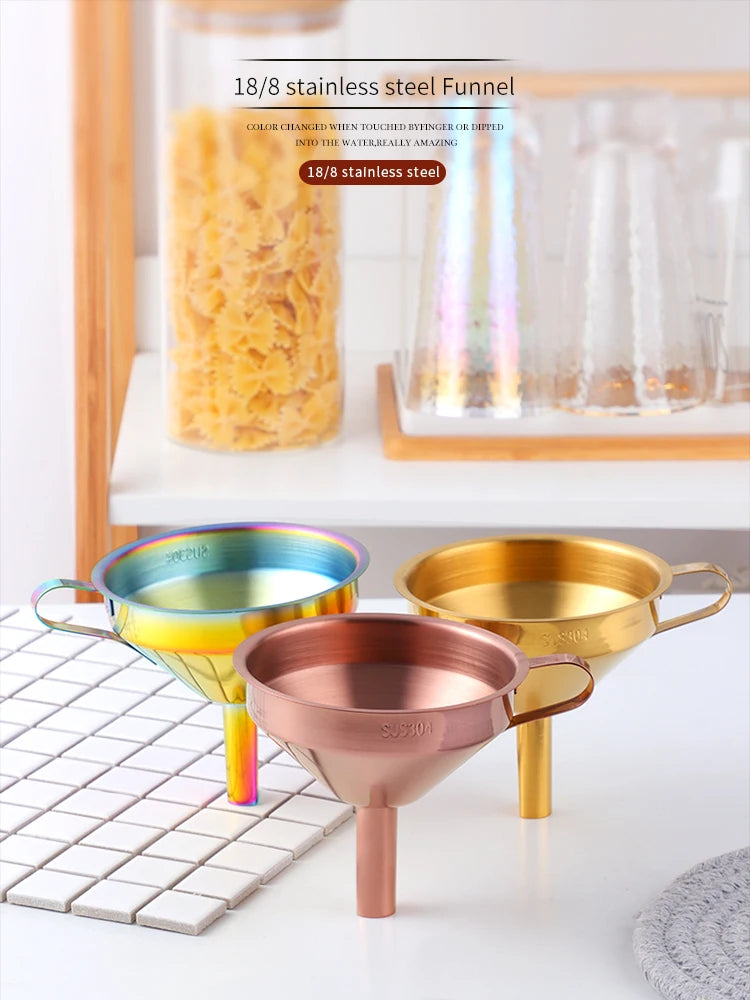 Rainbow Stainless Steel Funnel with Strainer