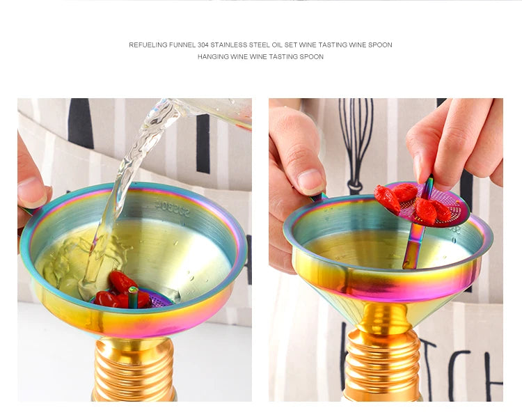 Rainbow Stainless Steel Funnel with Strainer