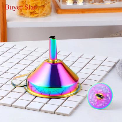 Rainbow Stainless Steel Funnel with Strainer