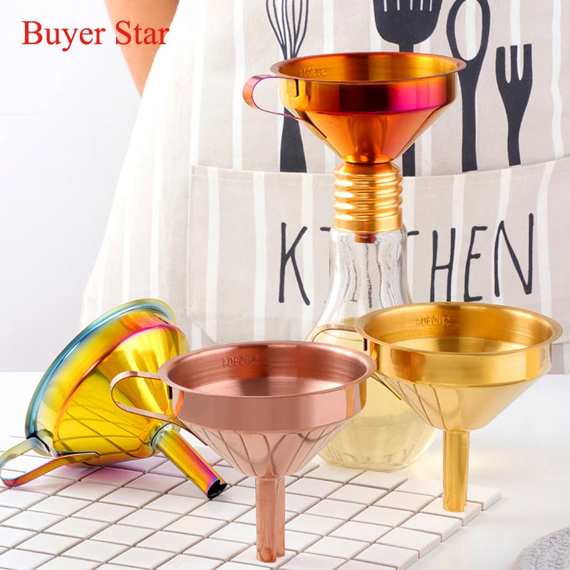 Rainbow Stainless Steel Funnel with Strainer