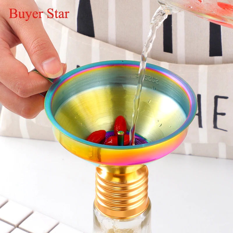 Rainbow Stainless Steel Funnel with Strainer