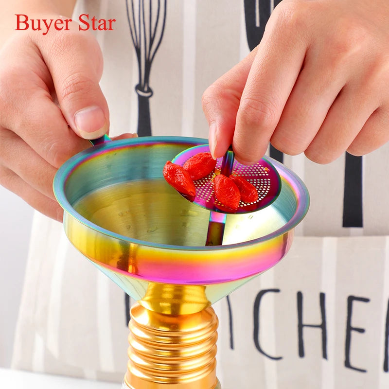 Rainbow Stainless Steel Funnel with Strainer