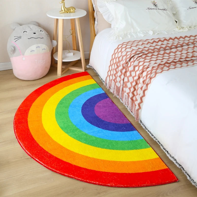 Rainbow Wool Semicircle Bedside Rug