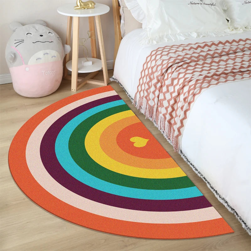 Rainbow Wool Semicircle Bedside Rug