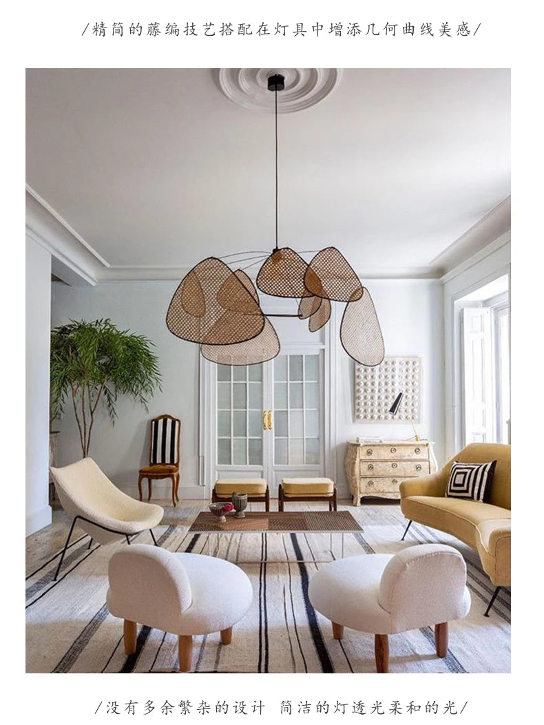 Rattan Bamboo Suspension Chandelier Lamp