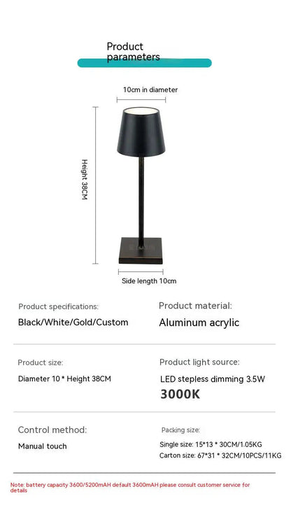 Rechargeable Aluminum Desk Lamp - 5200mAh