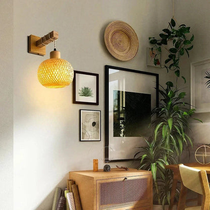 Retro Bamboo Woven Wall Lamp