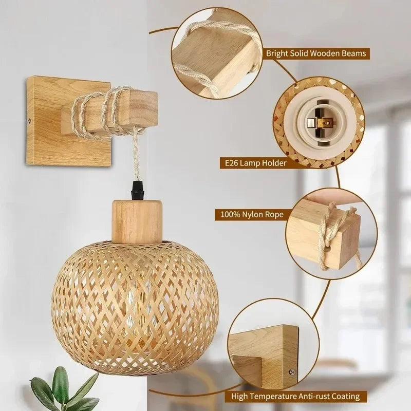 Retro Bamboo Woven Wall Lamp