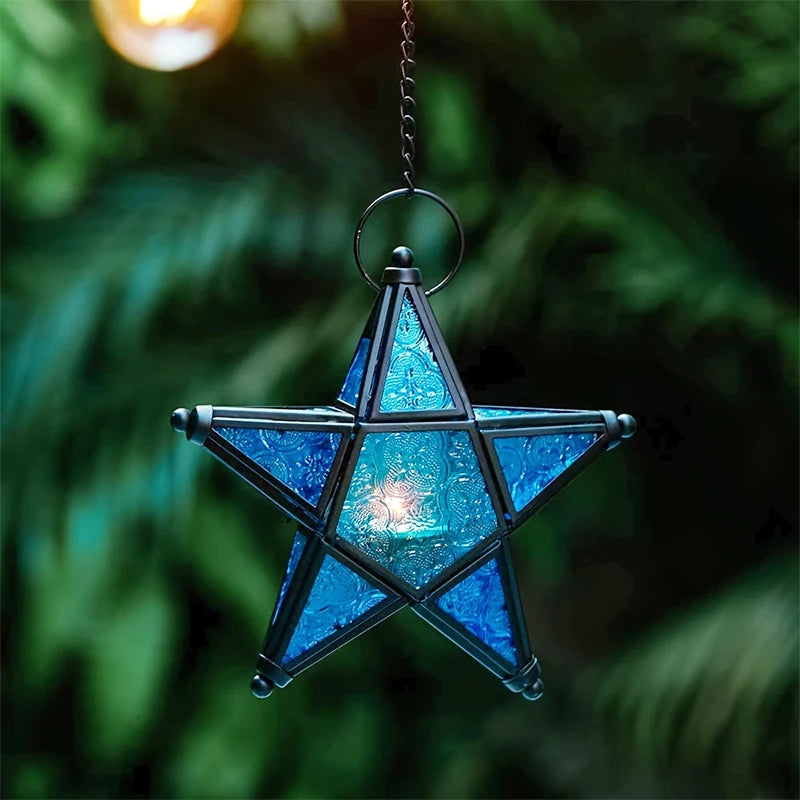 Retro Colored Glass Star Candlestick